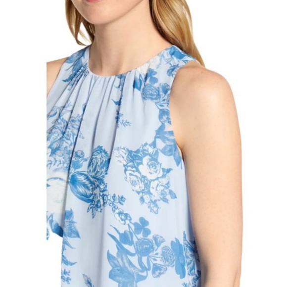 Vince Camuto Blue Floral Chiffon Sleeveless Blouse XS - Picture 4 of 12